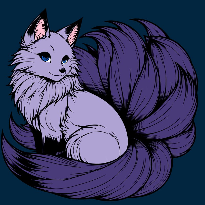 realistic detailed 9 tailed anime fox