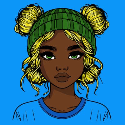 realistic girl with buns in her hair with a beanie on