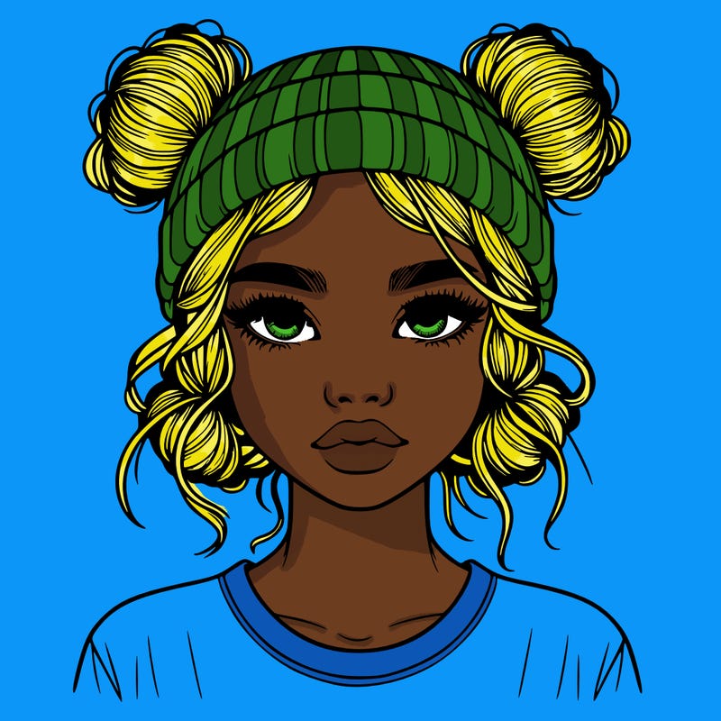 realistic girl with buns in her hair with a beanie on