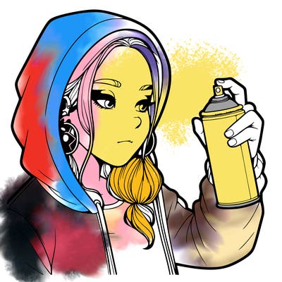 a realistic girl, spray painting