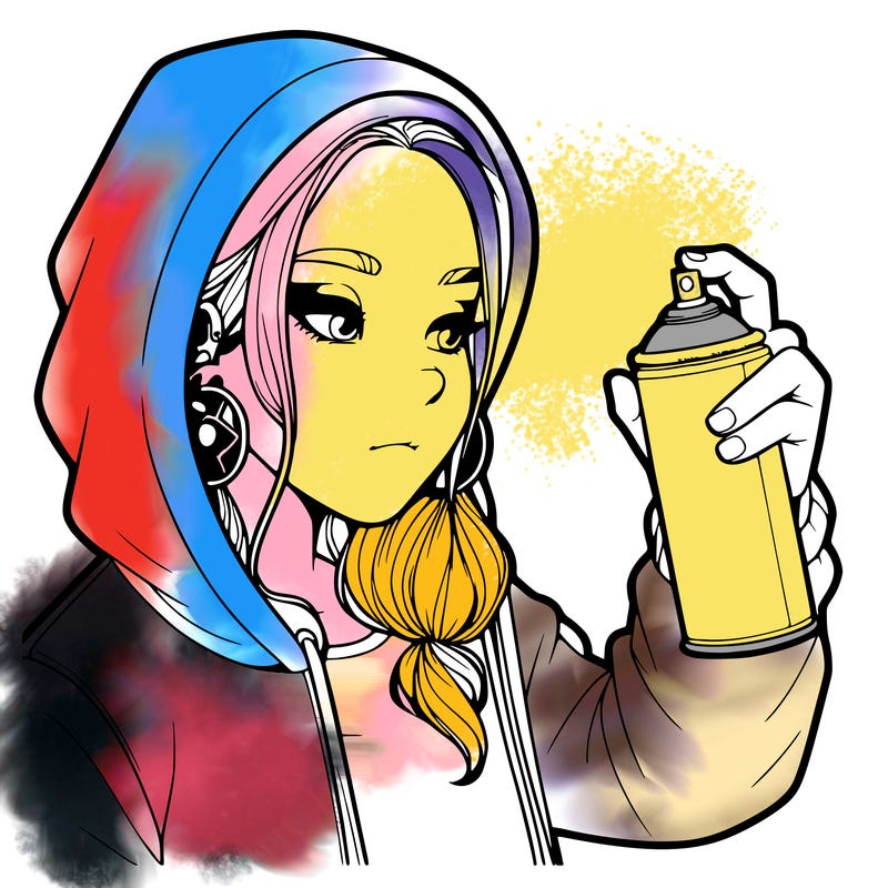 a realistic girl, spray painting