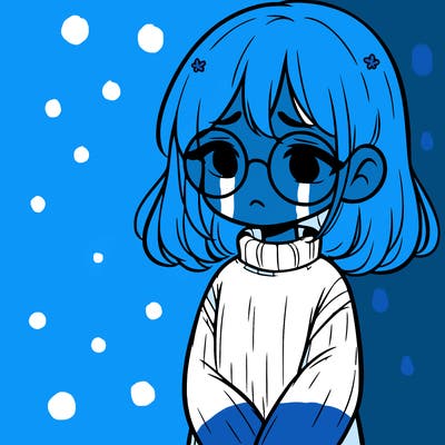 sad girl with glasses in a sweater