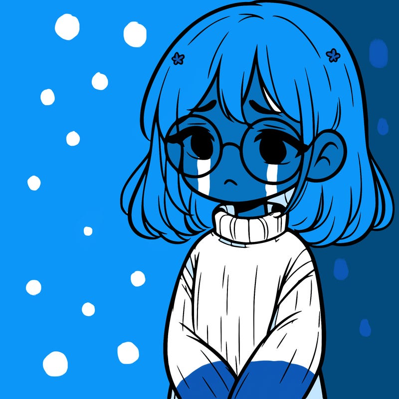 sad girl with glasses in a sweater