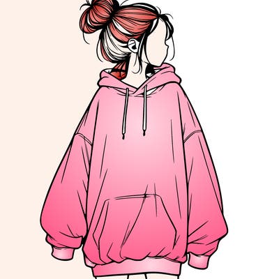 realistic girl with a oversized sweatshirt on and a bun