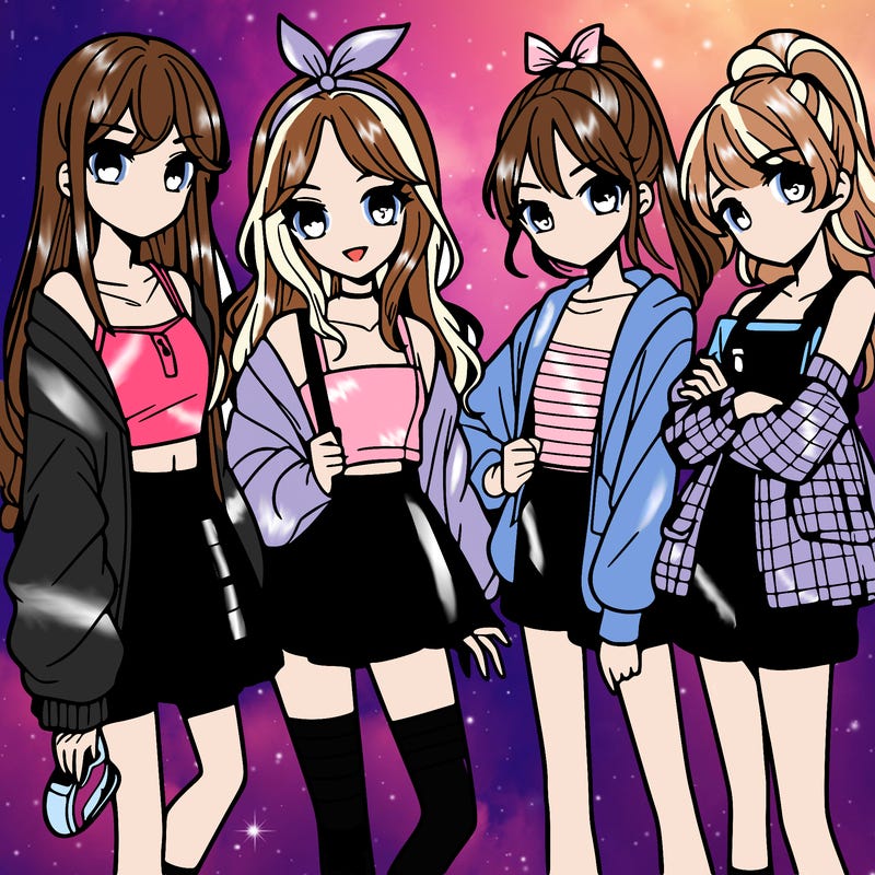 teen manga girls group of 4