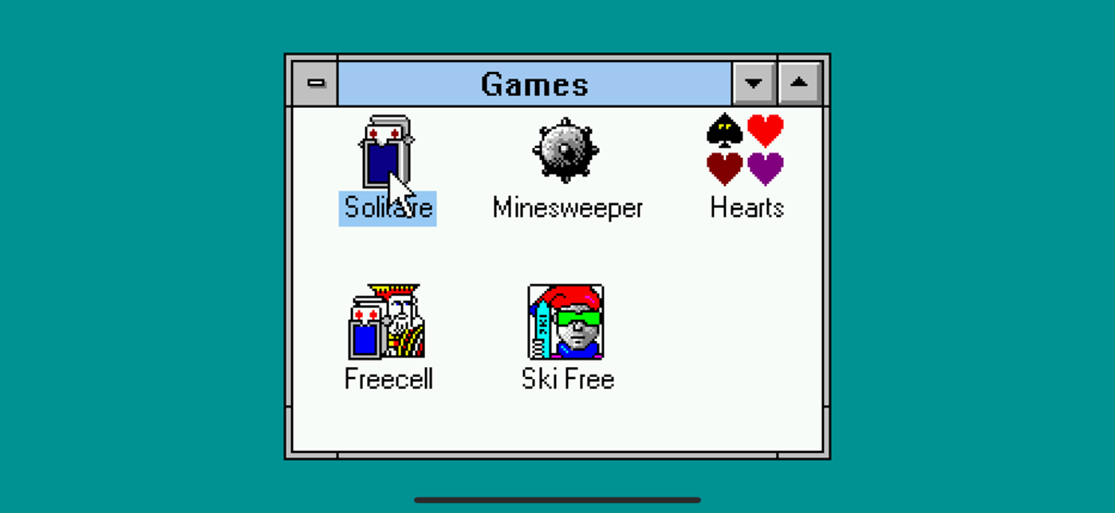 Retro Windows style game selection menu with Solitaire and Minesweeper icons