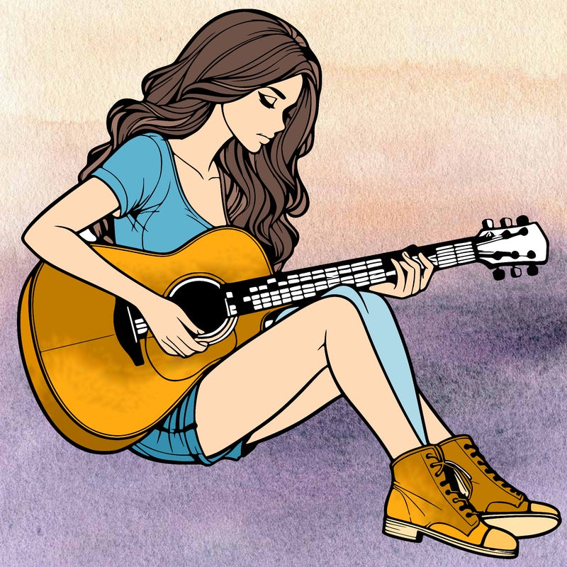 realistic woman play guitar