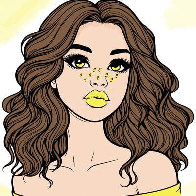 realistic girl with wavy hair and lips