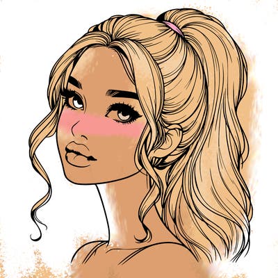 realistic girl with a ponytail on her hair and lips