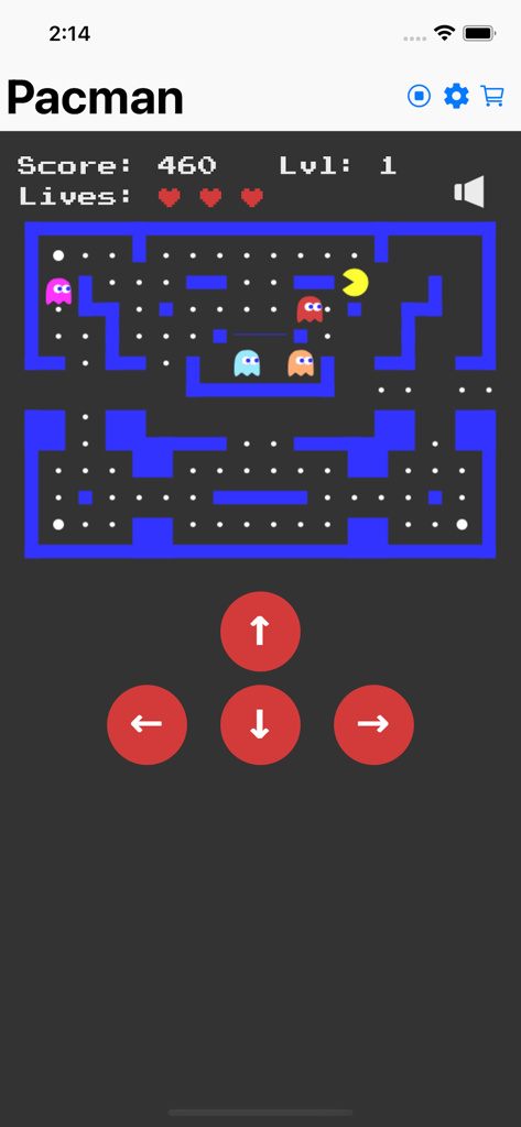 eGamer - Classic Pacman game interface on eGamer app with touch controls