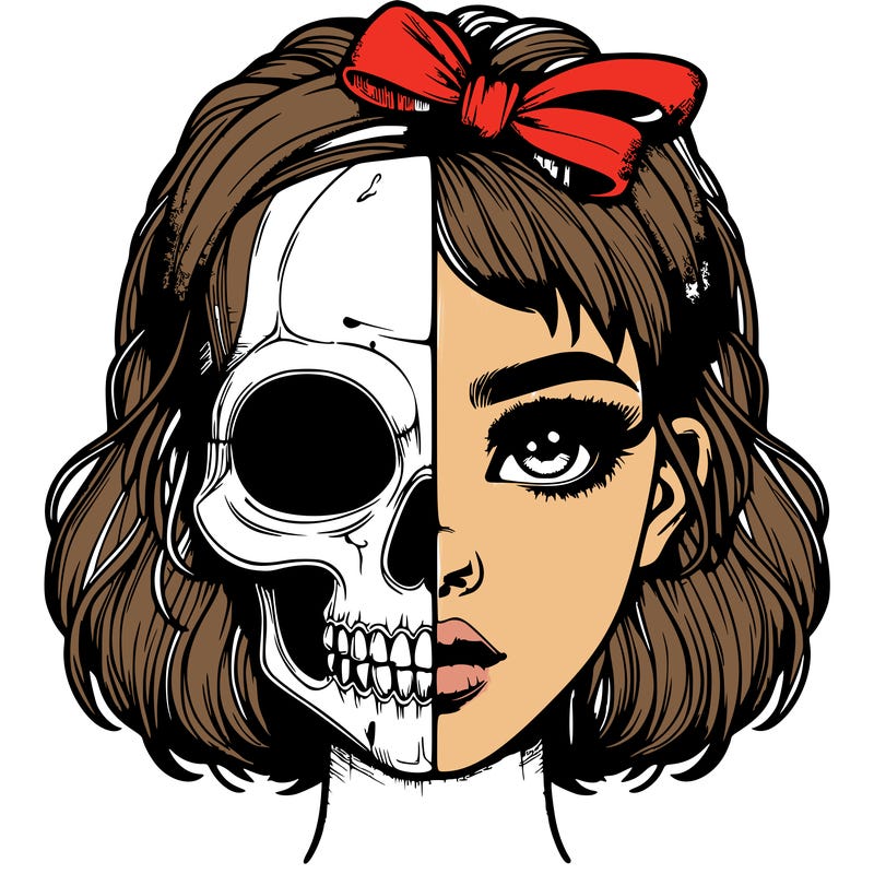 realistic girl with half skull mask