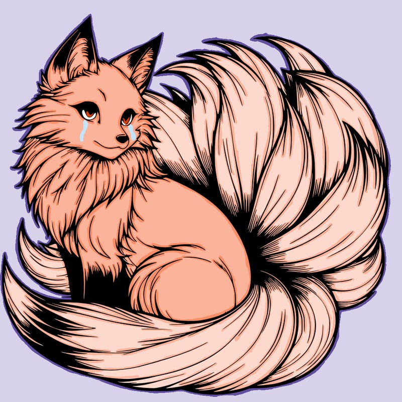 realistic detailed 9 tailed anime fox
