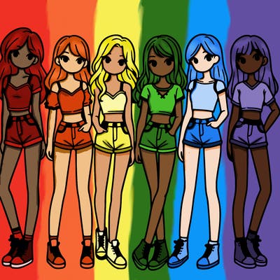 a group of girls wearing crop tops and shorts