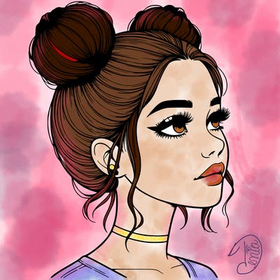 realistic girl with buns on the top of her head