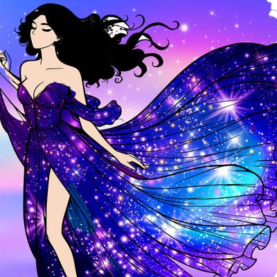 realistic woman in dress flowing the the wind