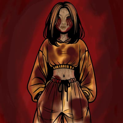 realistic girl faceless with baggy pants and a crop top