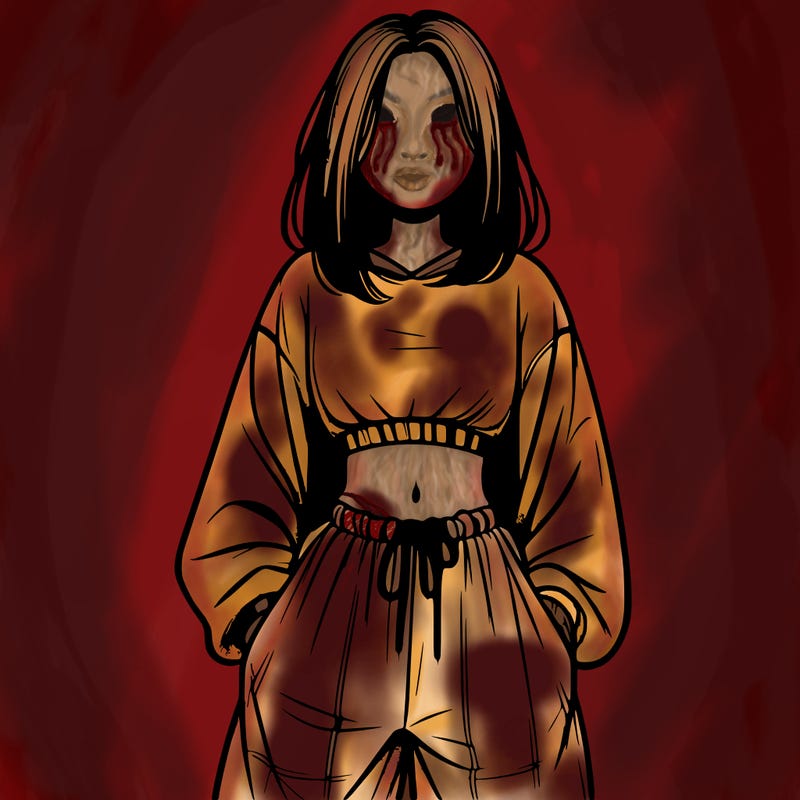 realistic girl faceless with baggy pants and a crop top