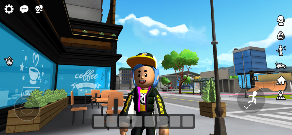 XDRP - XDRP 가상 도시의 커피숍 앞에 서 있는 사용자 정의 가능한 캐릭터