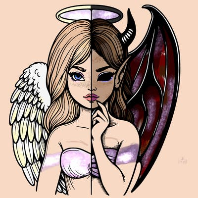 realistic angel half demon