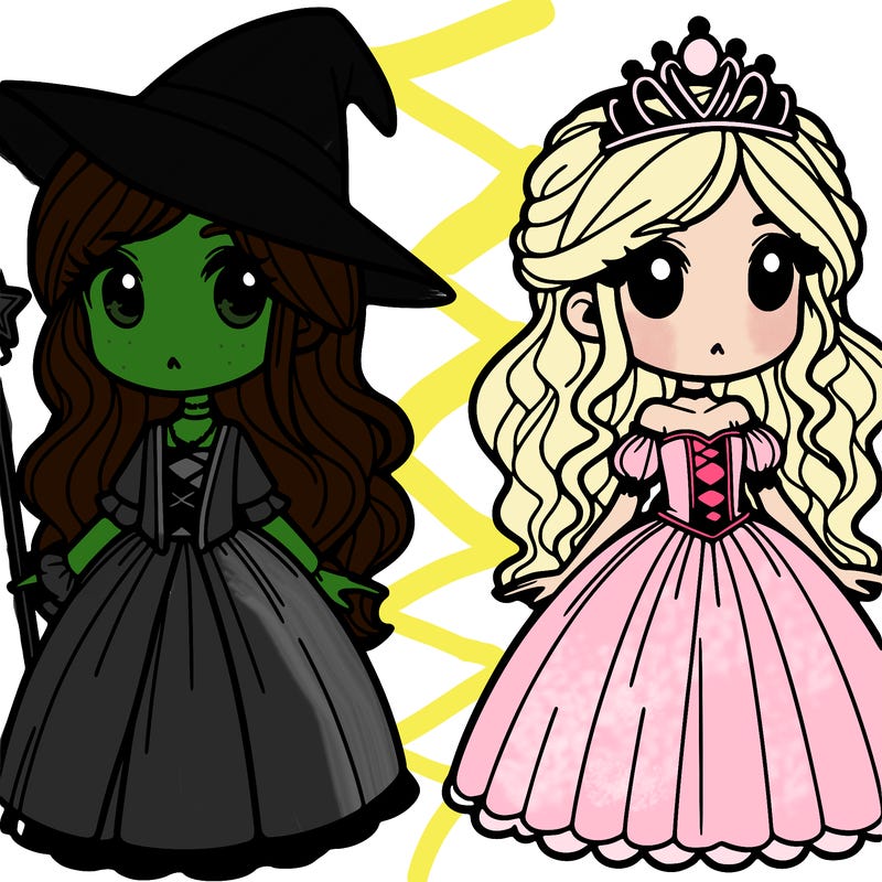 2 girls 1 a witch and 5he other a princess