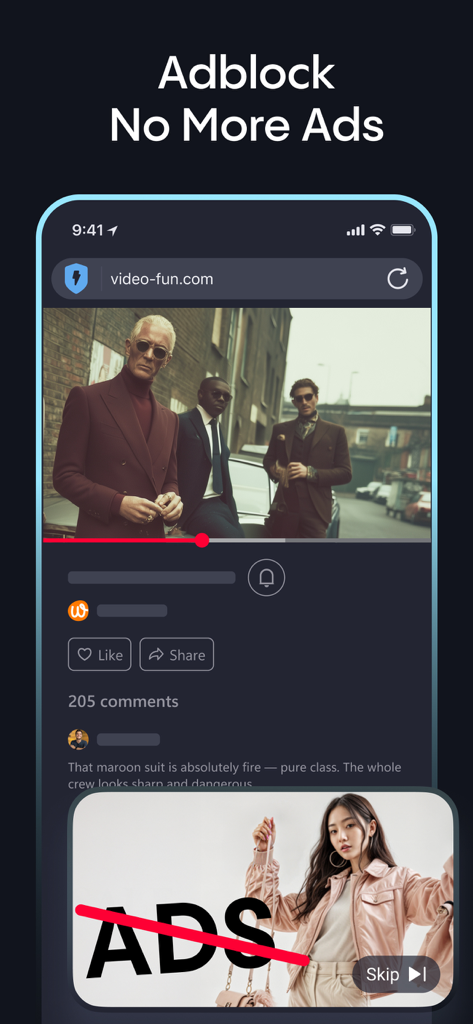 온라인 동영상 플레이어에서 광고를 제거하는 Aloha 브라우저의 내장 광고 차단 기능