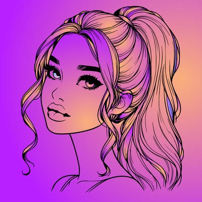 realistic girl with a ponytail on her hair and lips