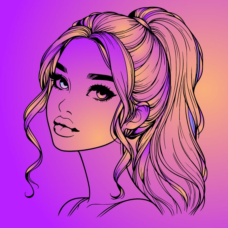 realistic girl with a ponytail on her hair and lips