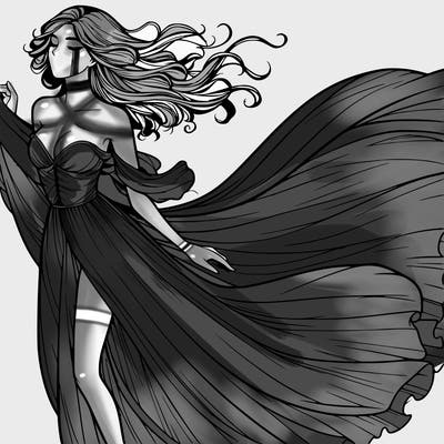 realistic woman in dress flowing the the wind