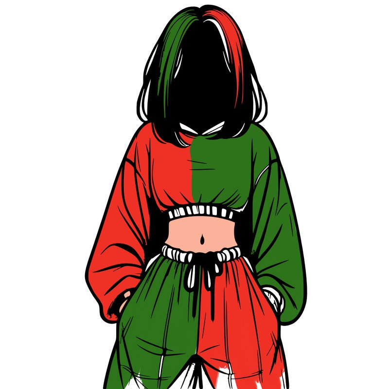 realistic girl faceless with baggy pants and a crop top