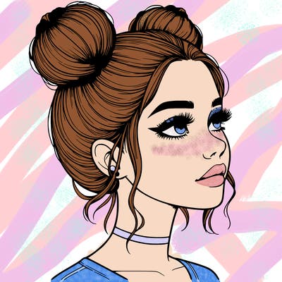 realistic girl with buns on the top of her head