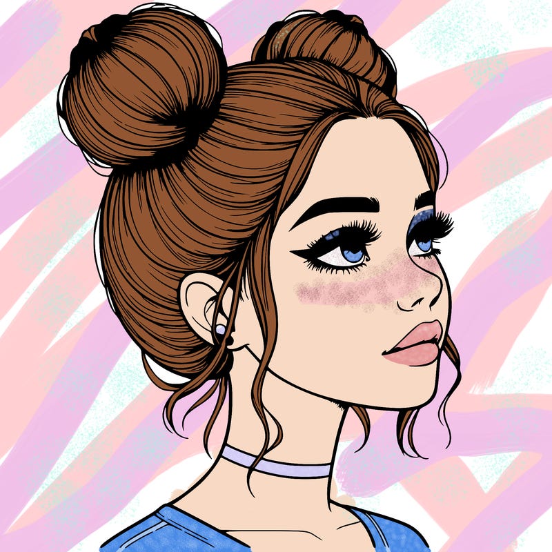 realistic girl with buns on the top of her head