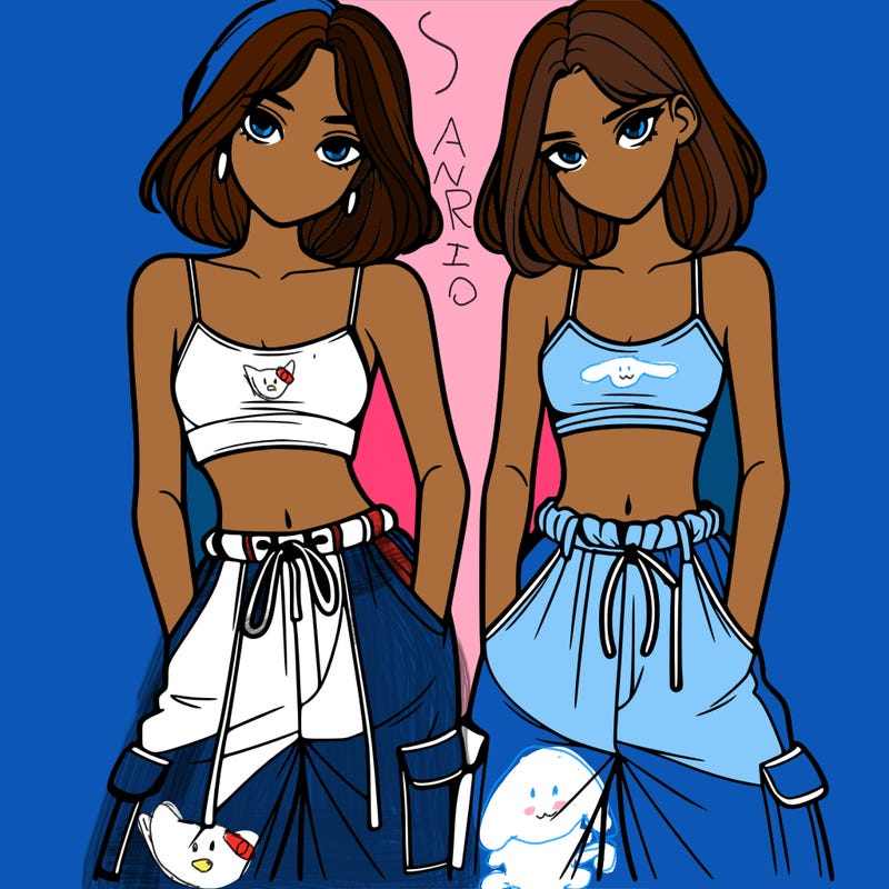 two girls with crop top with baggy pants