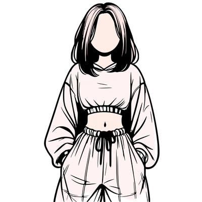 realistic girl faceless with baggy pants and a crop top