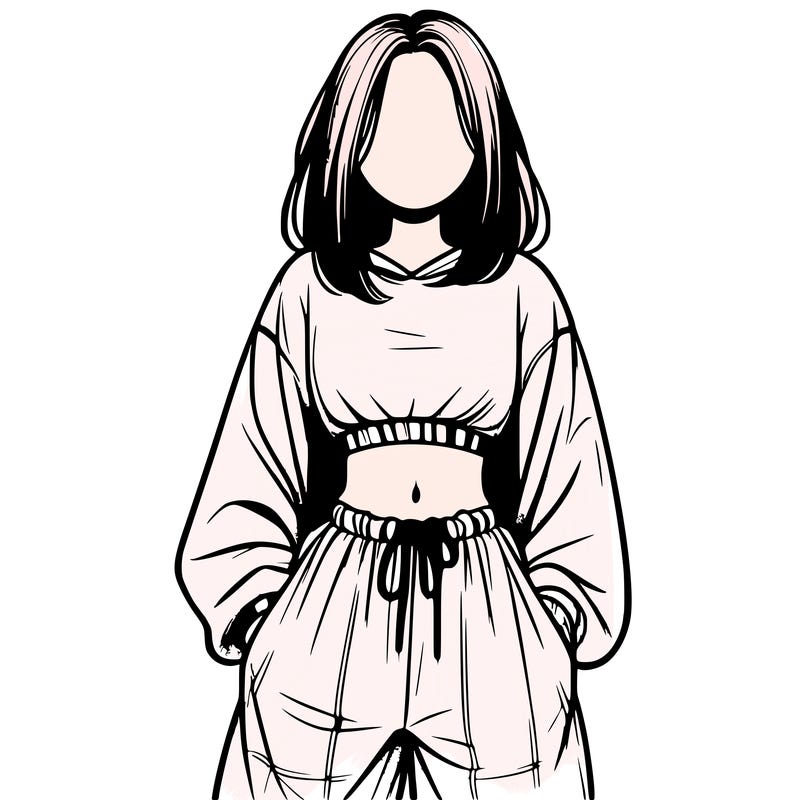 realistic girl faceless with baggy pants and a crop top