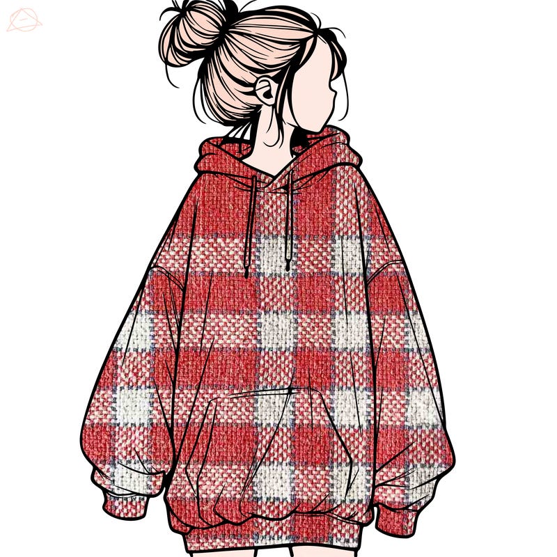realistic girl with a oversized sweatshirt on and a bun