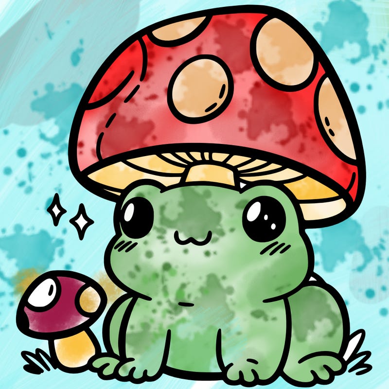 a cute frog with a mushroom hat