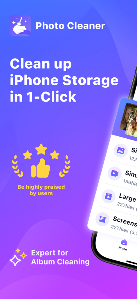Photo Clean up:phone cleaner - Écran de l'application Photo Cleaner pour un nettoyage de stockage iPhone en un clic et une organisation d'albums