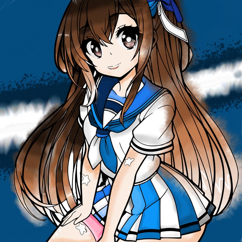 anime girl with mini skirt and long hair