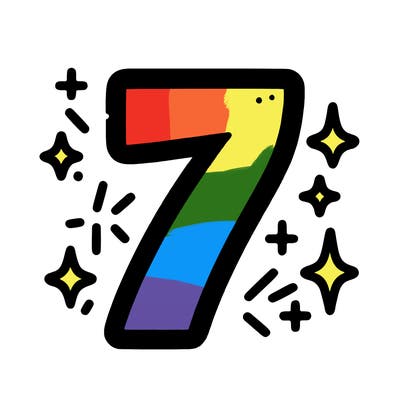 number 7 with sparkles around