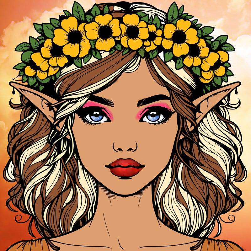 realistic female elf with flower crown