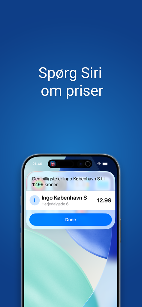 Siri voice command displaying the cheapest fuel price on an iPhone screen.