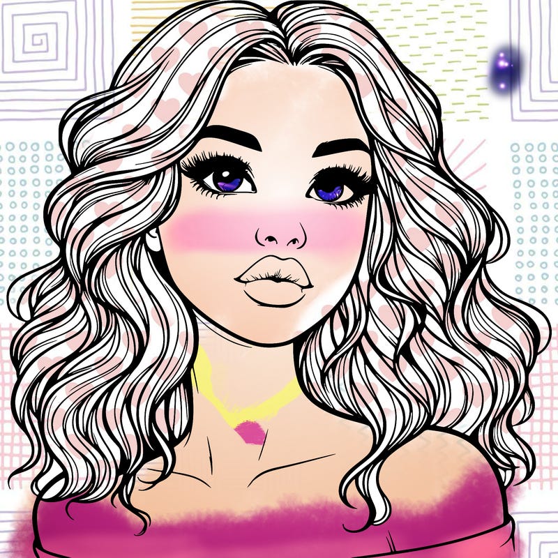 realistic girl with wavy hair and lips