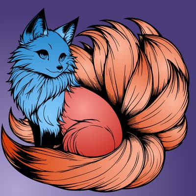 realistic detailed 9 tailed anime fox