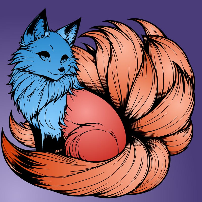 realistic detailed 9 tailed anime fox
