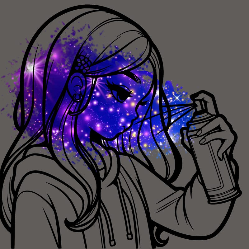 a realistic girl spray painting