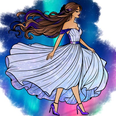realistic woman in a dress flowing in the wind