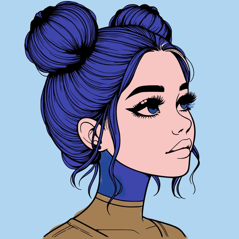 realistic girl with buns on the top of her head