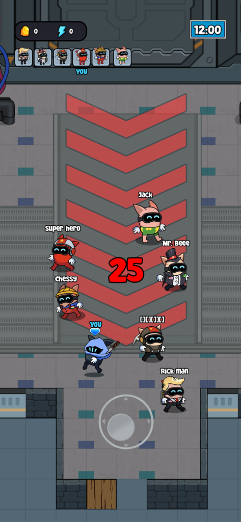 Galactic Dorm - Cartoon avatars running through a futuristic hallway in Galactic Dorm mobile game