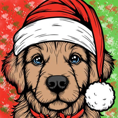 realistic dog with a christmas hat