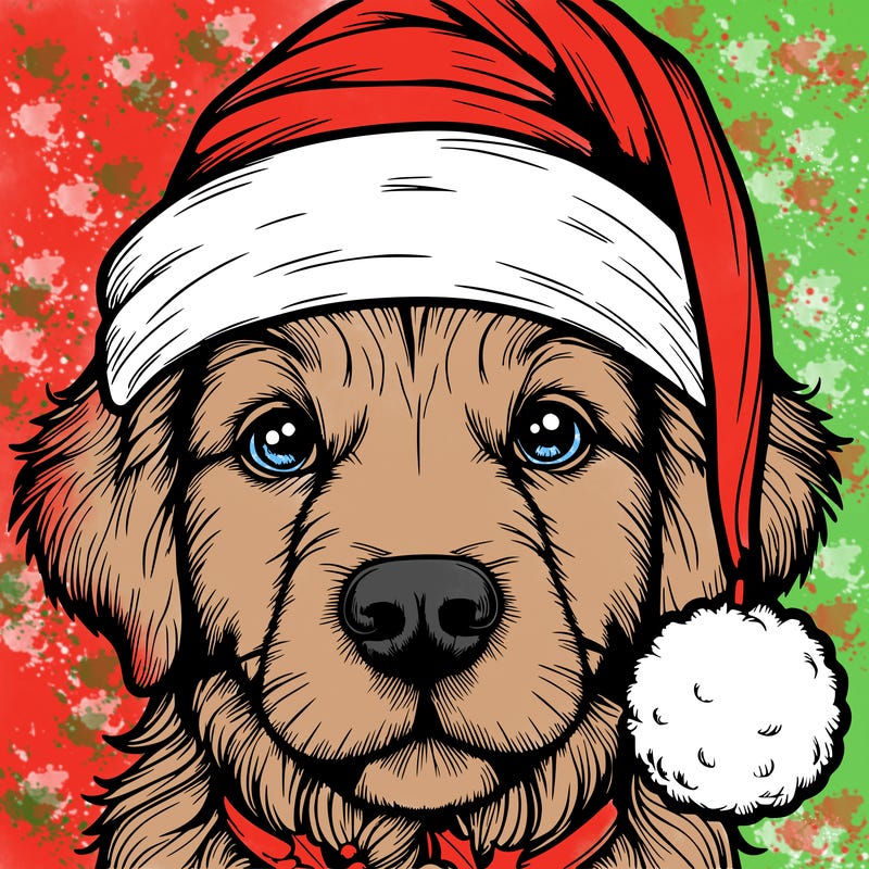 realistic dog with a christmas hat